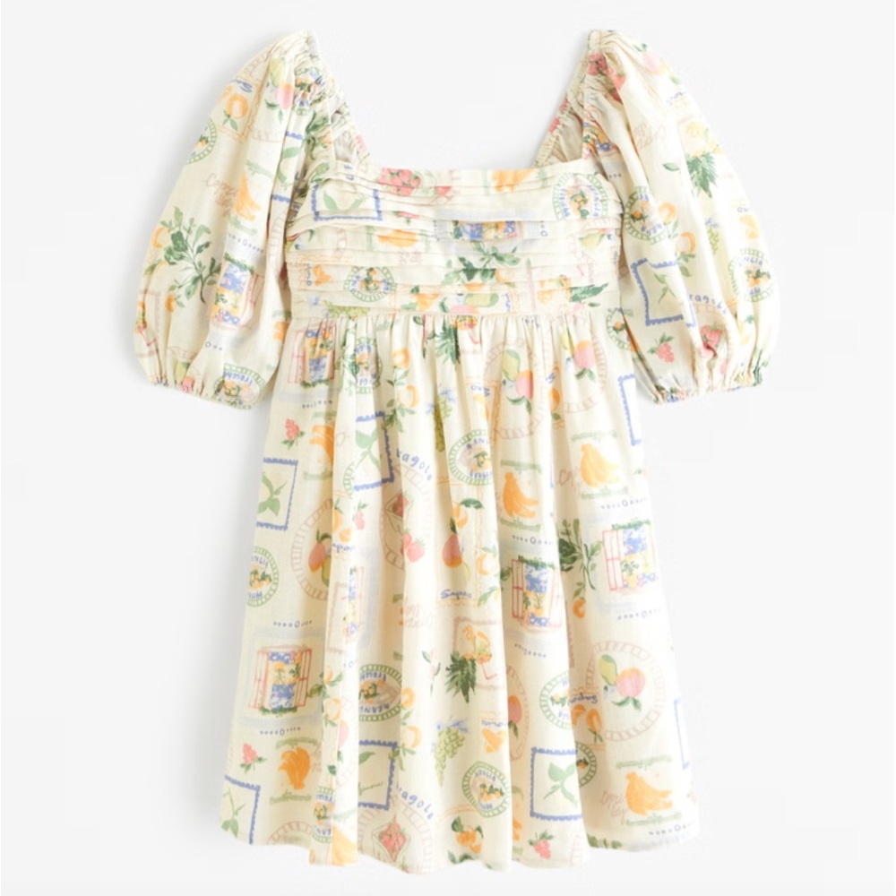 NWT Abercrombie Emerson Linen-Blend Puff Sleeve Mini Dress